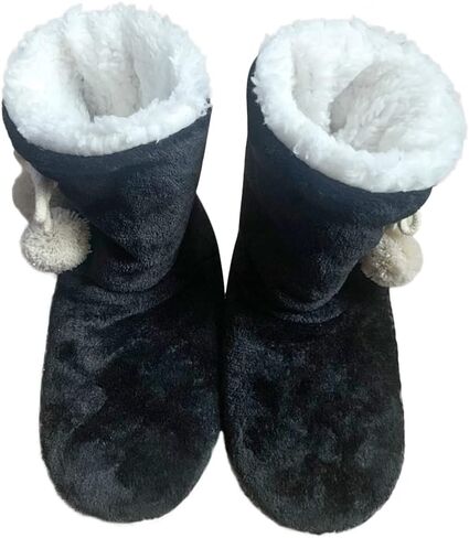 PENINSULA LOVE Women Soft Fleece Boot Slippers Fuzzy Warm Indoor House Slippers Plush Lining Non-slip Bootie with Pom Poms in Saudi Arabia
