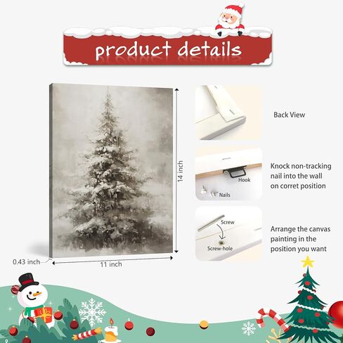 FISWAFY Christmas Tree Wall Art, Rustic Winter Snowy Christmas Tree Canvas Wall Art Prints, Christmas Wall Decorations, Christmas Poster Pictures Wall Decor for Home Office, 11x14 Inch Framed in Saudi Arabia