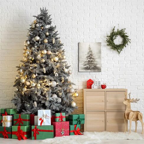 FISWAFY Christmas Tree Wall Art, Rustic Winter Snowy Christmas Tree Canvas Wall Art Prints, Christmas Wall Decorations, Christmas Poster Pictures Wall Decor for Home Office, 11x14 Inch Framed in Saudi Arabia