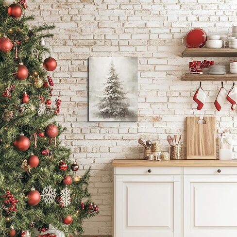 FISWAFY Christmas Tree Wall Art, Rustic Winter Snowy Christmas Tree Canvas Wall Art Prints, Christmas Wall Decorations, Christmas Poster Pictures Wall Decor for Home Office, 11x14 Inch Framed in Saudi Arabia