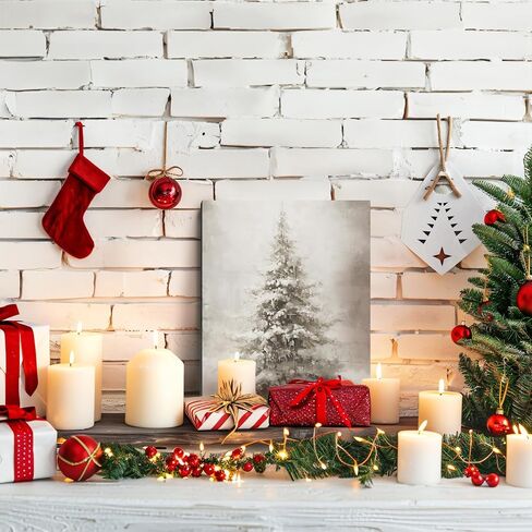FISWAFY Christmas Tree Wall Art, Rustic Winter Snowy Christmas Tree Canvas Wall Art Prints, Christmas Wall Decorations, Christmas Poster Pictures Wall Decor for Home Office, 11x14 Inch Framed in Saudi Arabia