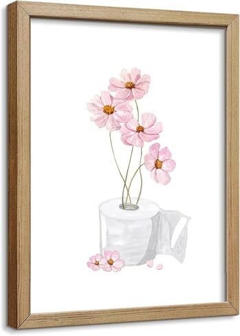 Pink Floral Bathroom Wall Art Toilet Paper Flower Wall Decor Painting Minimalism Girly Bathroom Canvas Prints Pink Preppy Girls Toilet Paper Posters Pictures Ready To Hang 8x10in Framed in Saudi Arabia