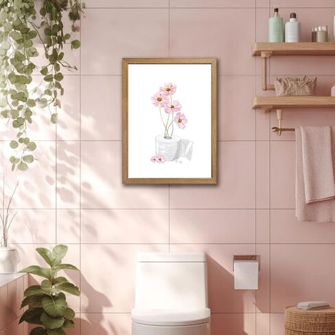 Pink Floral Bathroom Wall Art Toilet Paper Flower Wall Decor Painting Minimalism Girly Bathroom Canvas Prints Pink Preppy Girls Toilet Paper Posters Pictures Ready To Hang 8x10in Framed in Saudi Arabia