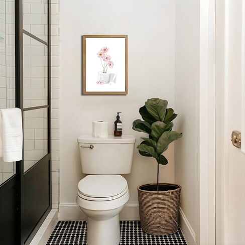 Pink Floral Bathroom Wall Art Toilet Paper Flower Wall Decor Painting Minimalism Girly Bathroom Canvas Prints Pink Preppy Girls Toilet Paper Posters Pictures Ready To Hang 8x10in Framed in Saudi Arabia
