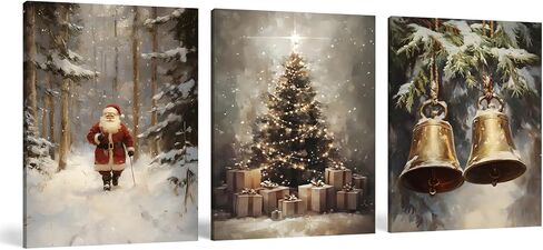 FISWAFY Christmas Tree Wall Art, Rustic Winter Snowy Christmas Tree Canvas Wall Art Prints, Christmas Wall Decorations, Christmas Poster Pictures Wall Decor for Home Office, 11x14 Inch Framed in Saudi Arabia