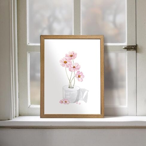 Pink Floral Bathroom Wall Art Toilet Paper Flower Wall Decor Painting Minimalism Girly Bathroom Canvas Prints Pink Preppy Girls Toilet Paper Posters Pictures Ready To Hang 8x10in Framed in Saudi Arabia