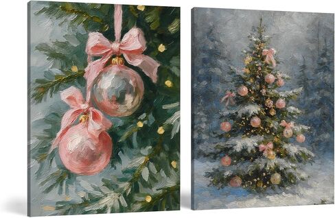 FISWAFY Christmas Tree Wall Art, Rustic Winter Snowy Christmas Tree Canvas Wall Art Prints, Christmas Wall Decorations, Christmas Poster Pictures Wall Decor for Home Office, 11x14 Inch Framed in Saudi Arabia