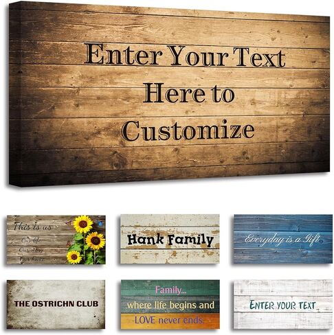 Custom Family Sign Wall Art Personalized Quote Sign Canvas Prints Text on Wooden Background Home Decor Framed (12"x6") in Saudi Arabia