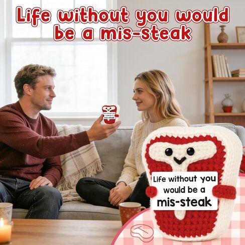 Valentines Day Him Her Gifts for Boyfriend Husband Women Men, Valentines Anniversary Romantic I love you Gifts for Couples Girlfriend Wife for Birthday, Handmade Crochet T-Bone Steak Presents in Saudi Arabia