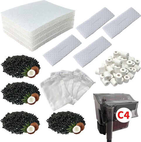 2 Aquarium Filter Media Kits Compatible with Fluval C3 (50 Gal) Aquarium, Includes 4 Sponge Filters, 4 Tarpaulins, 4 Activated Carbons, 1 Pack Ceramic Ring & 1 Small Sponge in Saudi Arabia