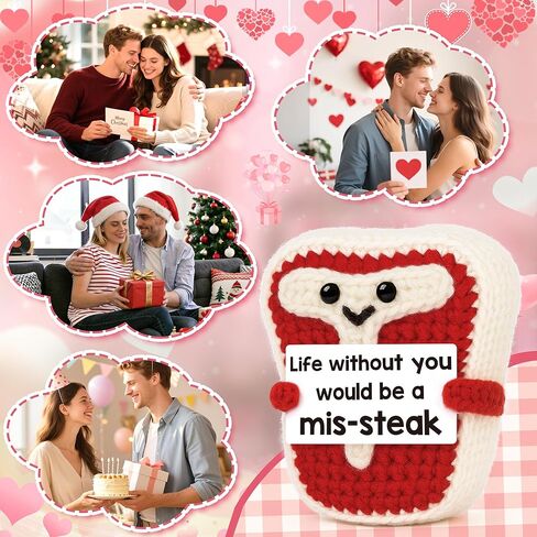 Valentines Day Him Her Gifts for Boyfriend Husband Women Men, Valentines Anniversary Romantic I love you Gifts for Couples Girlfriend Wife for Birthday, Handmade Crochet T-Bone Steak Presents in Saudi Arabia