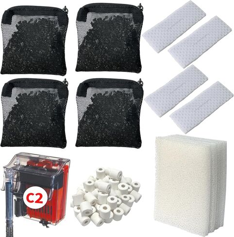 2 Aquarium Filter Media Kits Compatible with Fluval C3 (50 Gal) Aquarium, Includes 4 Sponge Filters, 4 Tarpaulins, 4 Activated Carbons, 1 Pack Ceramic Ring & 1 Small Sponge in Saudi Arabia