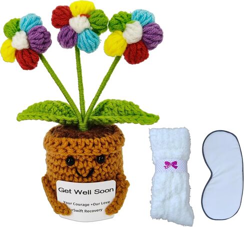Christmas Birthday Gift - Get Well Soon Gift Handmade Crocheted Flower with Heartwarming Message - After Surgery Recovery Gifts Get Better Care Package Encouragement Box for Sick Friends in Saudi Arabia