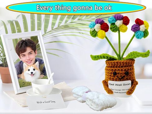 Christmas Birthday Gift - Get Well Soon Gift Handmade Crocheted Flower with Heartwarming Message - After Surgery Recovery Gifts Get Better Care Package Encouragement Box for Sick Friends in Saudi Arabia