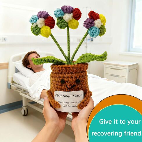Christmas Birthday Gift - Get Well Soon Gift Handmade Crocheted Flower with Heartwarming Message - After Surgery Recovery Gifts Get Better Care Package Encouragement Box for Sick Friends in Saudi Arabia