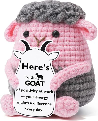Positive Crochet Goat–Handmade Emotional Support Gift for Women Men, Stress Relief Desk Decor, Encouragement Present for Coworkers Friends Mom Dad Birthday Christmas Stocking Stuffers (Friend) in Saudi Arabia