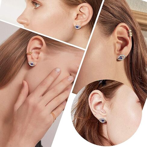 Jewmon 925 Sterling Silver Evil Eye Earrings for Women Enamel Blue Lucky Greek Eye Stud Earrings Protection Evil Eye Jewelry Amulet Gifts for Women Mom in Saudi Arabia