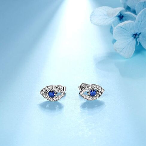 Jewmon 925 Sterling Silver Evil Eye Earrings for Women Enamel Blue Lucky Greek Eye Stud Earrings Protection Evil Eye Jewelry Amulet Gifts for Women Mom in Saudi Arabia