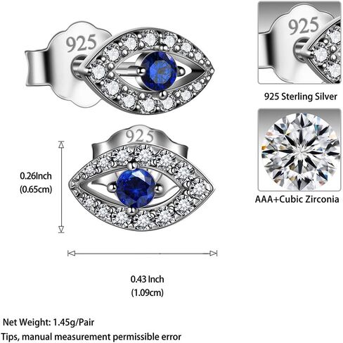 Jewmon 925 Sterling Silver Evil Eye Earrings for Women Enamel Blue Lucky Greek Eye Stud Earrings Protection Evil Eye Jewelry Amulet Gifts for Women Mom in Saudi Arabia