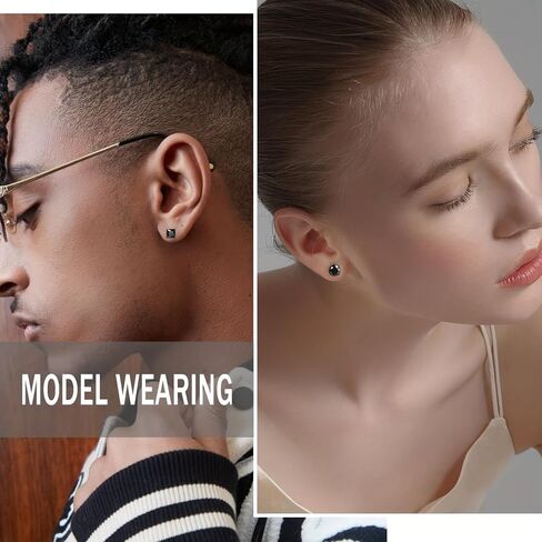 VOLUKA Black Cubic Zirconia Stud Earrings for Women Men - 3 Pack of Surgical Stainless Steel Black Gold Plated Hypoallergenic for Sensitive Ears Simulated Diamond CZ in Saudi Arabia