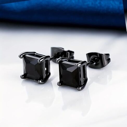VOLUKA Black Cubic Zirconia Stud Earrings for Women Men - 3 Pack of Surgical Stainless Steel Black Gold Plated Hypoallergenic for Sensitive Ears Simulated Diamond CZ in Saudi Arabia