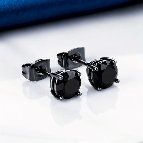 VOLUKA Black Cubic Zirconia Stud Earrings for Women Men - 3 Pack of Surgical Stainless Steel Black Gold Plated Hypoallergenic for Sensitive Ears Simulated Diamond CZ in Saudi Arabia