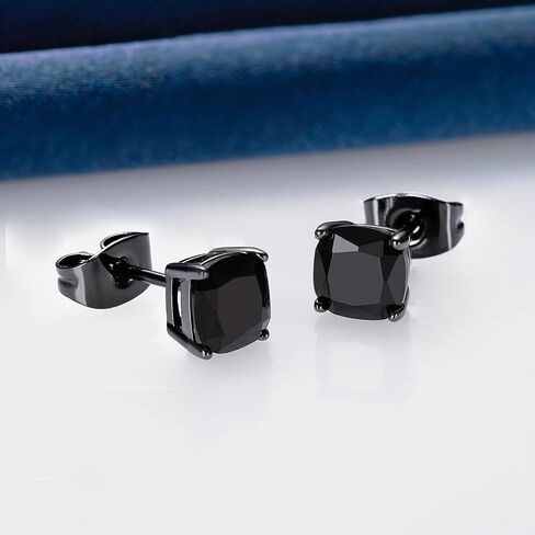 VOLUKA Black Cubic Zirconia Stud Earrings for Women Men - 3 Pack of Surgical Stainless Steel Black Gold Plated Hypoallergenic for Sensitive Ears Simulated Diamond CZ in Saudi Arabia