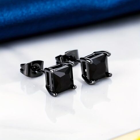 VOLUKA Black Cubic Zirconia Stud Earrings for Women Men - 3 Pack of Surgical Stainless Steel Black Gold Plated Hypoallergenic for Sensitive Ears Simulated Diamond CZ in Saudi Arabia