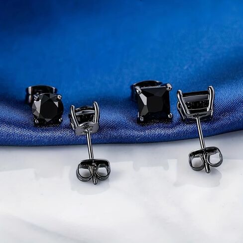 VOLUKA Black Cubic Zirconia Stud Earrings for Women Men - 3 Pack of Surgical Stainless Steel Black Gold Plated Hypoallergenic for Sensitive Ears Simulated Diamond CZ in Saudi Arabia