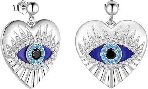 Jewmon 925 Sterling Silver Evil Eye Earrings for Women Enamel Blue Lucky Greek Eye Stud Earrings Protection Evil Eye Jewelry Amulet Gifts for Women Mom in Saudi Arabia