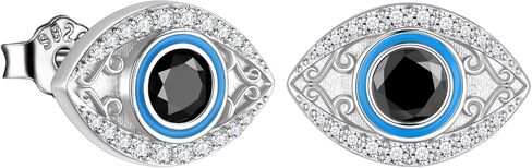 Jewmon 925 Sterling Silver Evil Eye Earrings for Women Enamel Blue Lucky Greek Eye Stud Earrings Protection Evil Eye Jewelry Amulet Gifts for Women Mom in Saudi Arabia