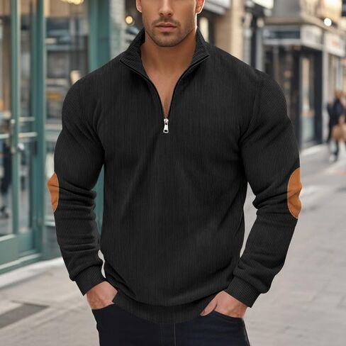 Men's Quarter Zip Pullover Casual Lightweight Stand Collar Long Sleeve Sweatshirt Slim Fit Solid Colour Golf Shirt in Saudi Arabia