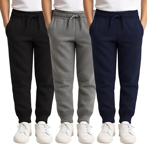 Yacht & Smith 3 Pack of Boys Jogger Bulk Sweatpants, Black Navy Gray, Comfy Lounge Joggers for Kids in Saudi Arabia