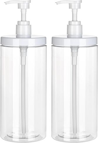 موزع زجاجات مضخة قابلة لإعادة الملء من Yebeauty، قطعتان 40.5 أونصة/1200 مل موزع صابون شفاف برطمان واسع الفم على شكل موزع مضخة غسول فارغ لشامبو الحمام وغسول الجسم in Kuwait