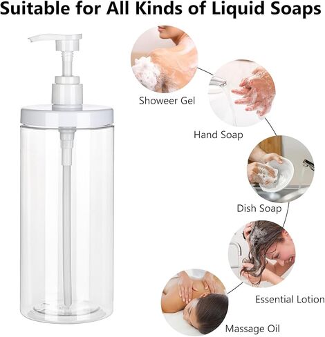 موزع زجاجات مضخة قابلة لإعادة الملء من Yebeauty، قطعتان 40.5 أونصة/1200 مل موزع صابون شفاف برطمان واسع الفم على شكل موزع مضخة غسول فارغ لشامبو الحمام وغسول الجسم in Kuwait
