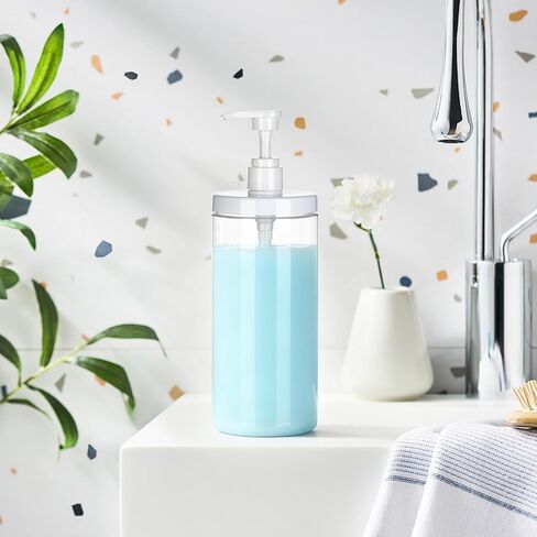 موزع زجاجات مضخة قابلة لإعادة الملء من Yebeauty، قطعتان 40.5 أونصة/1200 مل موزع صابون شفاف برطمان واسع الفم على شكل موزع مضخة غسول فارغ لشامبو الحمام وغسول الجسم in Kuwait