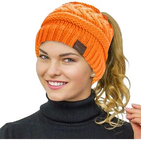 Rosoz 1&2 Packs Ponytail Beanie for Women,Winter Warm Beanie Tail Soft Stretch Cable Knit Messy High Bun Hat in Kuwait