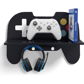 Gaming Floating Shelf for Wall – Retro Controller Shaped Wooden Gamepad Display Rack, Gaming Room Decor, Controller & Headphone Holder, for Boys and Teens in Saudi Arabia