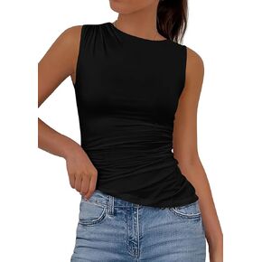 PRETTYGARDEN Womens Tank Top Spring 2026 Ruched Asymmetrical Going Out Top Slim Fit Sleeveless Shirts Summer Clothes in Kuwait