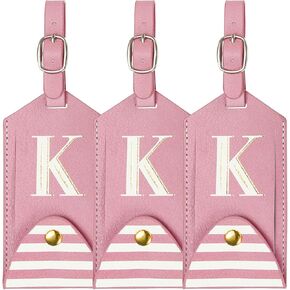 Luggage Tags, Initial Letter Travel Luggage Baggage Labels PU Leather Tag Holder Waterproof for Privacy Protection ID Suitcase Identifier Backpack (3 Pack, Pink K) in Saudi Arabia