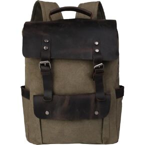 Vintage Canvas with Top-Grain Cowhide Leather Backpack, Work Bag for 16-Inch Laptops, Men and Women's Travel Backpack (064-Khaki) in Saudi Arabia