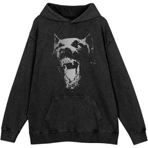 هوديي برسومات كبيرة الحجم للرجال، سترة بغطاء للرأس بغطاء للرأس وحمض الغسل Y2k، سترة كلاسيكية فضفاضة ورائعة، ملابس الجرونج للجنسين in Kuwait