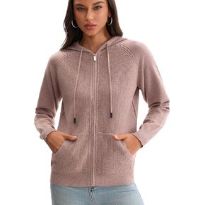 Froggirl Women's Zip Up Knit Hoodie Sweater with Drawstring –Long Sleeve Loose fit Cardigan Jacket with Front Pockets in Saudi Arabia