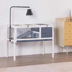 BIRASIL Wood Tortoise Enclosure with Adjustable Light Stand,2-Tier Habitat Reptile Cage with Feeding Area Swimming Area, Turtle House for Small Animals Lizards Hamster (Gray) in Kuwait