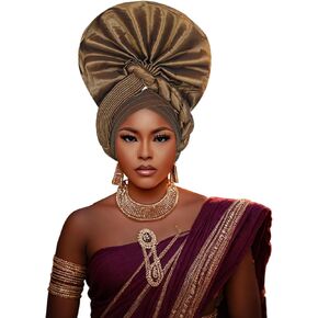 غطاء الرأس الأفريقي أغطية الرأس النيجيرية، أغطية الرأس النيجيرية التلقائية، أغطية الرأس للنساء، قبعة نسائية مرنة أحادية اللون in Kuwait