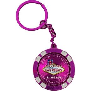 Vegas High Roller Casino Poker Chip Keychain, Gold and Pink, Rhinestone Accented in Saudi Arabia