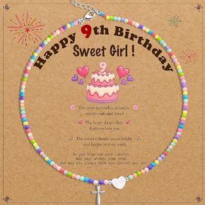Birthday Cross Necklace Gifts for Girls, Happy 8th 9th 10th 11th 12th 13th 14th 15th 16th 18th Birthday Necklace Gifts for Teen First Communion Gifts for Girls Cute Colorful Cross Necklace Christian Jewelry Gifts 15+2 Inches in Saudi Arabia