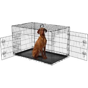 Dog Crate, 24 Inch Small Dog Kennel, Portable Dog Cage with Divider Panel, Foldable Metal Travel Dog Crate, Wire Dog Kennel with Double Door, Leak-Proof Pan Tray for Indoor Outdoor Use in Kuwait