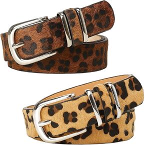 قطعتان من حزام طباعة الفهد، حزام الفهد للنساء والرجال، إكسسوار أنيق بطباعة حيوانات، حزام خصر قابل للتعديل، يناسب معظم المقاسات in Kuwait