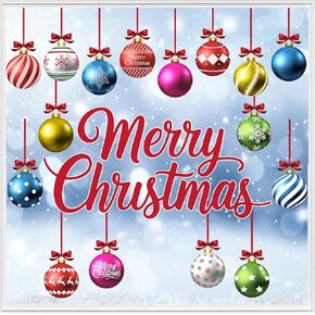 37Pcs Coloful Christmas Window Stickers, Large Christmas Light Bulb Ball Decals, Watercolor Xmas Ball Ornament Double-Sided Reusable Window Decals, Holiday Window Clings for Home Office Classroom in Saudi Arabia